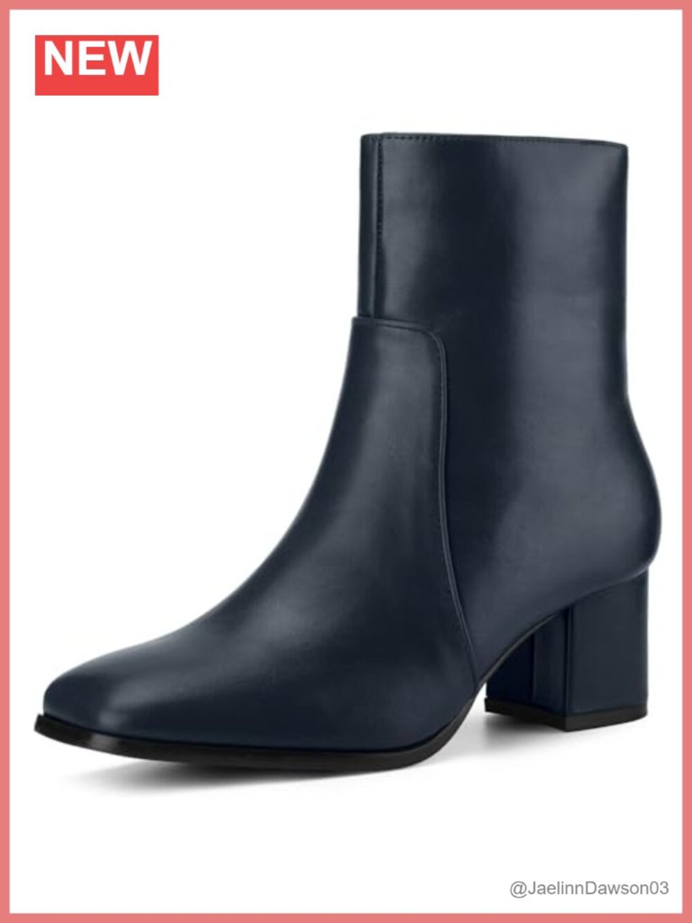 Faux Leather Square Toe Chunky Heel Ankle Boots Side Zip